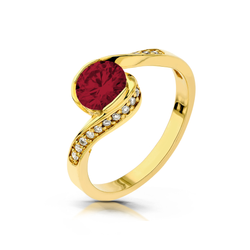 Złoty klasyczny pierścionek mijanka z Rubinem 1,5 ct i cyrkoniami
