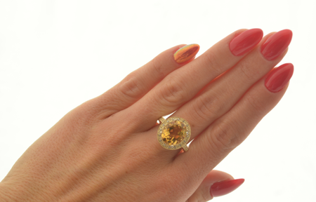 Złoty pierścionek Maria Antonina z naturalnym Cytrynem 3,95 ct  i cyrkoniami